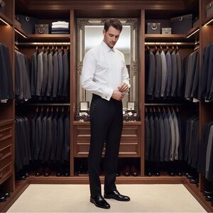 Ike Behar Evening white Tuxedo Shirt size 17/34 waffle weave bib, cuff & collar